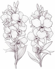 Coloring book for kids, coloring flower, plant, orchid.