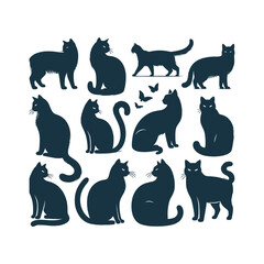 set of cats silhouettes
