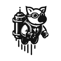 pig and rocket logo. pig logo design wearing a rocket on its back.pig rocket illustration