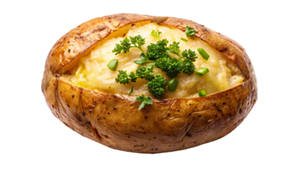 A plate with various baked potato dishes topped with herbs