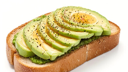 isolated avocado toast close up on white background