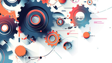 Obraz premium abstract vector illustration of gears and tech elements on a white background, with a pink