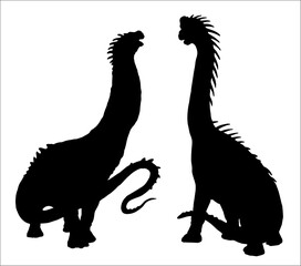 Black silhouette of gigantic herbivorous dinosaur. Giraffatitan and Argentinosaurus. Vector illustration.	