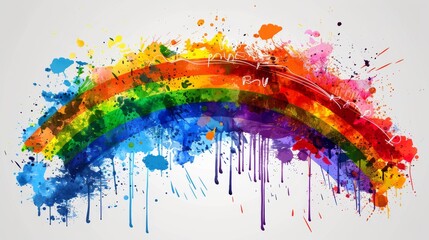 Fototapeta premium Abstract pride rainbow with paint splashes on white background, representing creativity, diversity, and bold expression in a dynamic and artistic design.