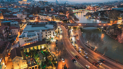 Tbilisi city and landscape of old city view at night with drone  © Maiko