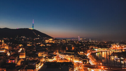 Tbilisi city and landscape of old city view at night with drone  © Maiko