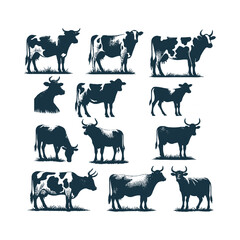 Cow silhouette Clip art isolated vector illustration on a white background