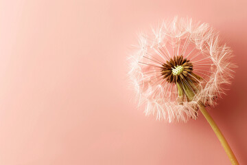 Generative AI Image of Beautiful Dandelion Flower with Copy Space on Pink Background