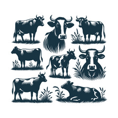 Cow silhouette Clip art isolated vector illustration on a white background
