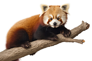 Fototapeta premium The Majestic Red Panda King on His Tree Throne on a White or Clear Surface PNG Transparent Background..