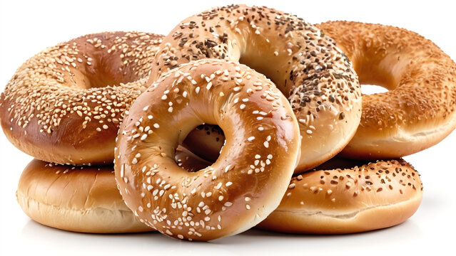 pile bagel bread isolated on white background