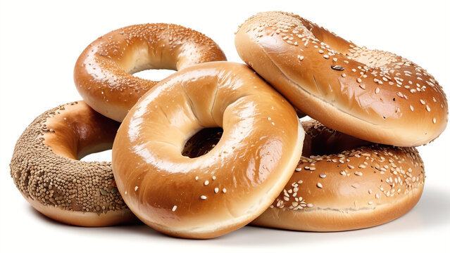 pile bagel bread isolated on white background