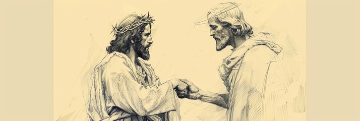 Jesus&rsquo; Commission to Peter to Feed His Sheep, Biblical Illustration of Leadership and Service, Ideal for Religious Banner,Christian banner