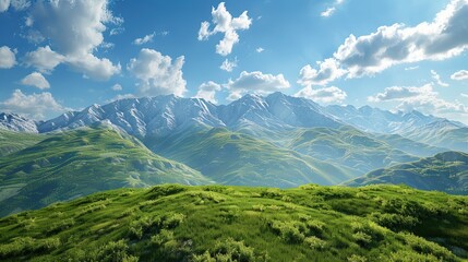 Obraz premium Ecological Environment Protection Promotion Natural Landscape Poster Background Material, Green Mountains Under Blue Sky and White Clouds 