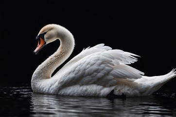 Elegant Swan Drifting Against Black Background