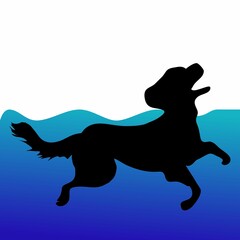 illustration or silhouette of a swimming dog