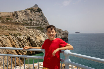 Happy family with children, visiting Gibraltar during summer vacation