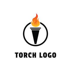 Torchlight Fire Flame Torch logo design with circle concept idea