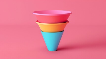 Animated 3D cartoon minimalist sales funnel, concept of marketing, clean and direct