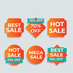 Set of vector red starburst, sunburst badges. Simple flat style vintage labels, stickers with sale discount text. Sale quality tags and labels. Template banner shopping badges.