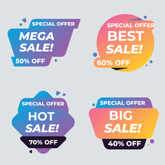 Set of vector red starburst, sunburst badges. Simple flat style vintage labels, stickers with sale discount text. Sale quality tags and labels. Template banner shopping badges.