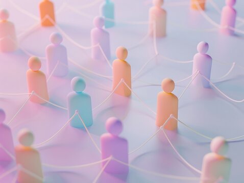 3D cartoon of minimalist professional networking, concept of connections, clear and effective