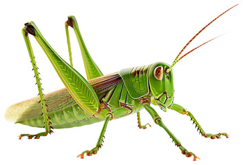 Fototapeta premium A green grasshopper isolated on a transparent background PNG