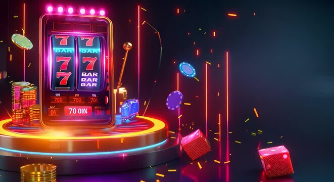 Banner of mobile online casino application with 777 big win slot machine.