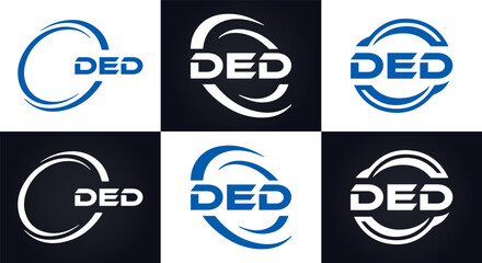 DED logo. D E D design. White DED letter. DED, D E D letter logo design. D E D letter logo design in FIVE, FOUR, THREE, style. letter logo set in one artboard. D E D letter logo vector design.