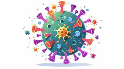Virus structure flat design side view viral particle cartoon drawing tetradic color scheme