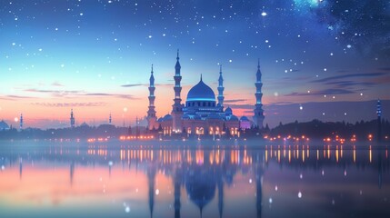 Fototapeta premium A Serene Nighttime View of the Grand Mosque in a City