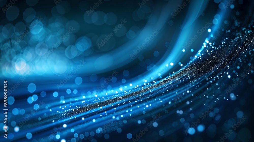 Poster dynamic blue light trails with bokeh effect. digital art background. abstract wave lines in motion. 