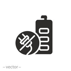 accumulator charging not need icon, no required charge battery, flat symbol on white background - vector illustration