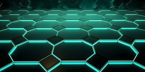 Futuristic green hexagonal pattern with black accents and neon technology style. Concept Futuristic Design, Hexagonal Pattern, Black Accents, Neon Technology, Green Color Palette