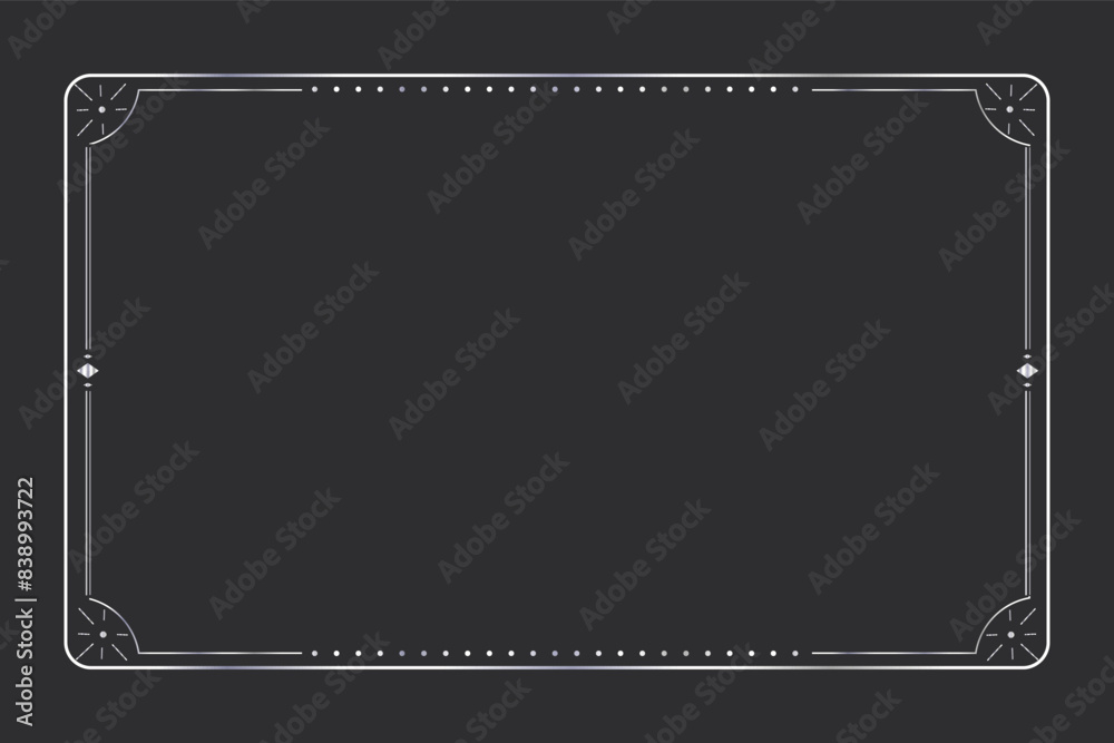 Wall mural silver celestial minimal esoteric frame, thin line border, mystyc linear decoration with dots, moon,