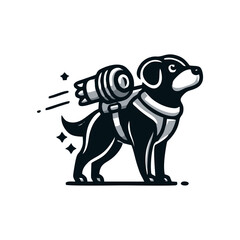 Fototapeta premium dog and rocket logo. dog logo design wearing a rocket on its back. dog rocket vector illustration