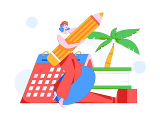 Fototapeta premium Check-in character flat vector concept operation hand-drawn illustration 