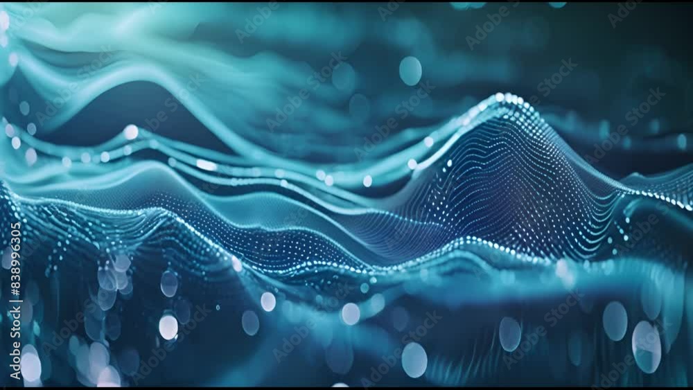Poster 3D rendering of abstract technology wave. Flow of particles. Visualization of big data transfer. Abstract technology wave.