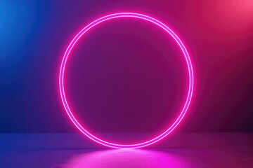 Obraz premium Modern Circle. 3D Render Neon Frame with Ultraviolet Light in Retro Style Background