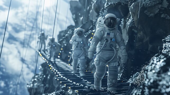 Futuristic Astronaut Training in Cybernetic Obstacle Course Simulation - Powered by Adobe