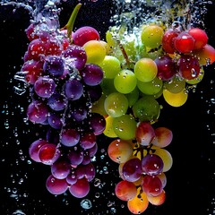Luscious Grapes Falling into a Dark Tank: A Colorful Contrast and Fresh Invitation