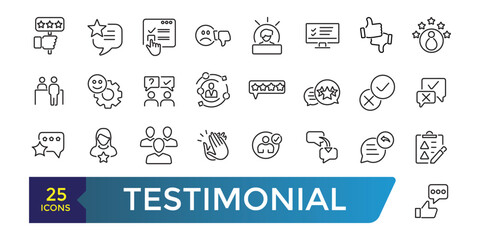 Testimonial icon set. Customer Feedback and User Experience related icon set. Collection and pack of linear web and ui icons. Editable stroke. Vector illustration