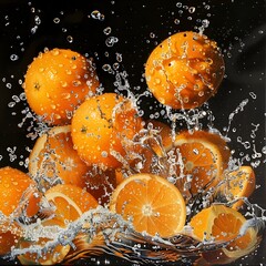 Vibrant Orange Cascade Splashing into Inky Black Pool