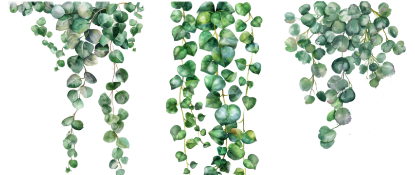Eucalyptus leaves painted with watercolors, isolated on a transparent background - Powered by Adobe