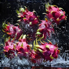 Exotic Dragon Fruit Sinking in Water Tank: A Striking Magenta Contrast