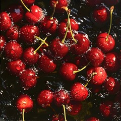 Luscious Cherries Splashing into a Water-Filled Tank: A Vibrant Contrast