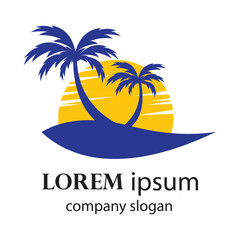 logo design of the sun shining in the gap of a palm tree