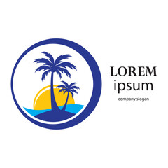 logo design of the sun shining in the gap of a palm tree