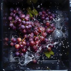 Succulent Grapes and Amethyst Water Droplets Forming a Mesmerizing Contrast in a Sleek Black Granite Sink