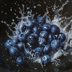 Plump Blueberries Tumble into a Glossy Slate Basin: A Captivating Display of Freshness and Contrast